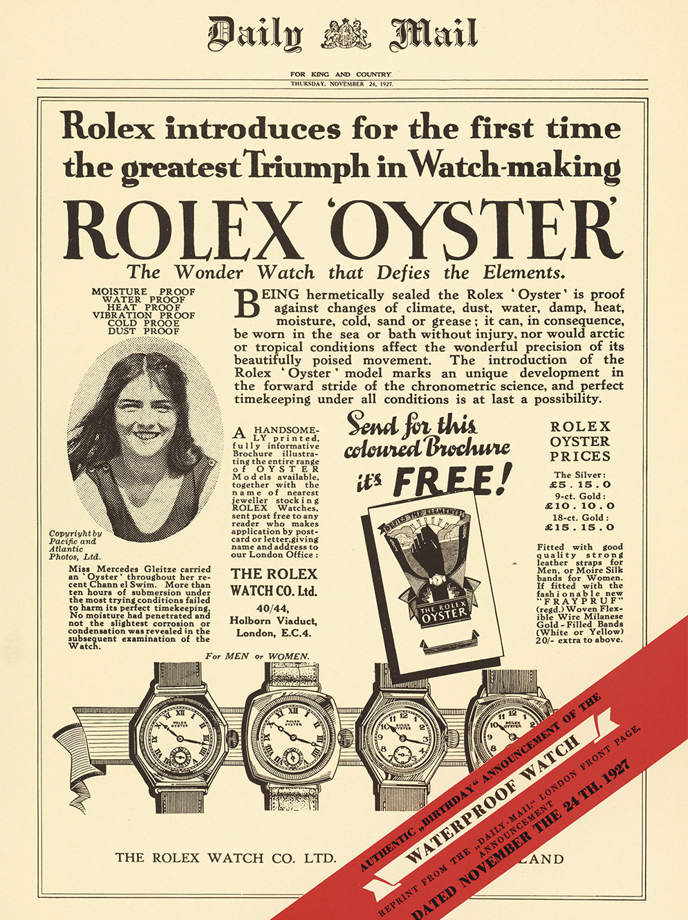 A Rolex Oyster advertisment